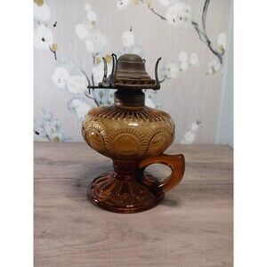 Antique Amber Glass Zipper Loop Oil Lamp Finget Lamp